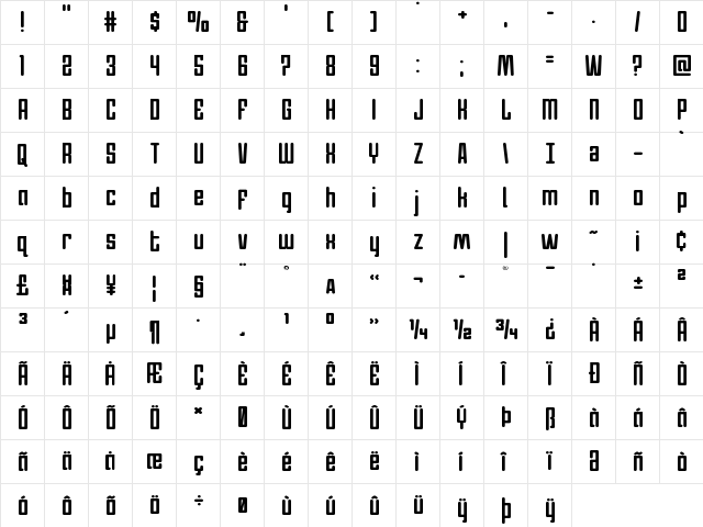 Darklighter Regular  glyph index