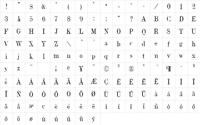 DubielPlain Regular  glyph index