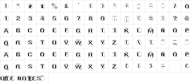 Cute Notes Regular  glyph index