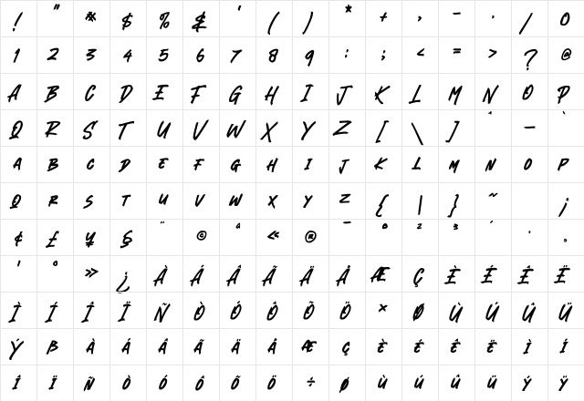 Blank River Regular  glyph index