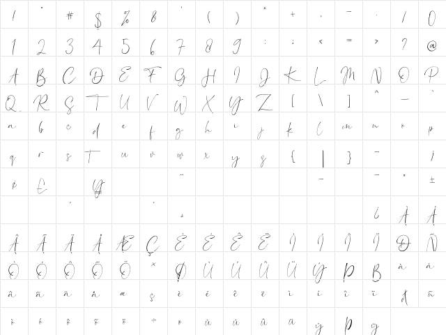 London Signature Regular  glyph index