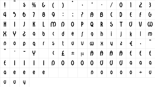 Walburga Regular  glyph index