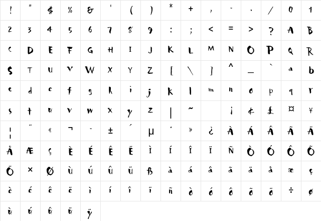 Carumba Std Regular  glyph index