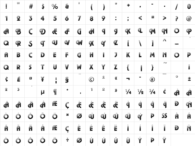 Plaza20 Becker Regular  glyph index