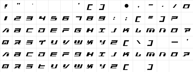 War Machine Regular  glyph index