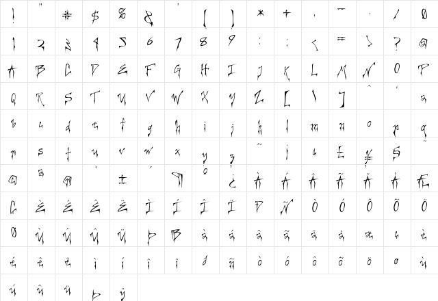 Creepygirl Regular  glyph index