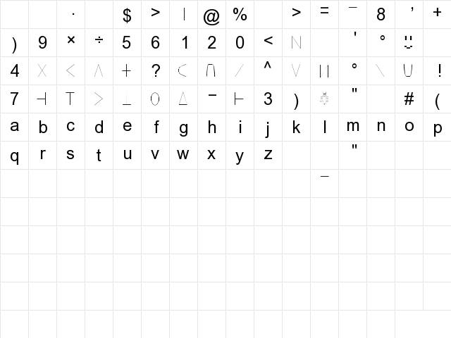 Uteran Regular  glyph index