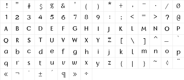 Granby Normal Regular  glyph index