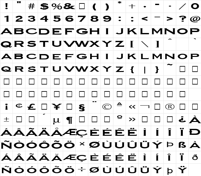 FZ ROMAN 14 EX Light  glyph index