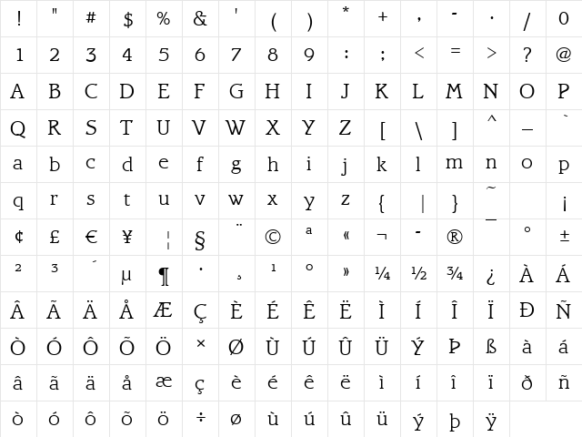 Bravo-Light Regular  glyph index