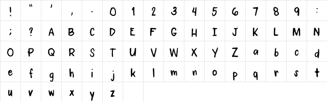 Chayihandwriting Regular  glyph index