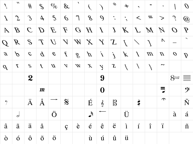 Tempo Font Extreme Lefti Regular  glyph index