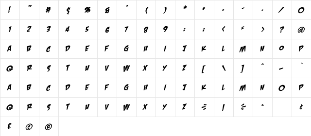 CrashLanding BB Italic  glyph index