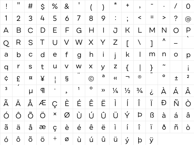 Draft B Regular  glyph index