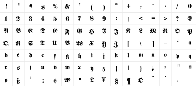 Lugosi-SemiBold Regular  glyph index