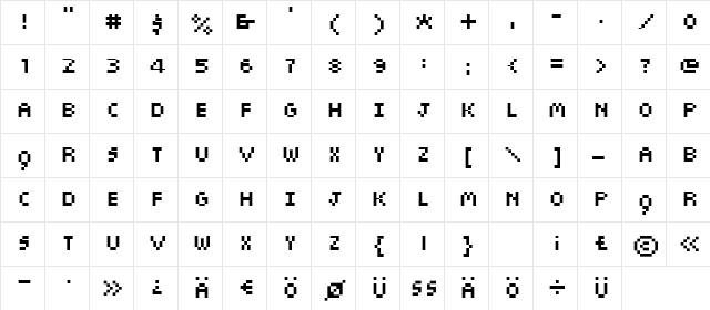 sieben Regular  glyph index