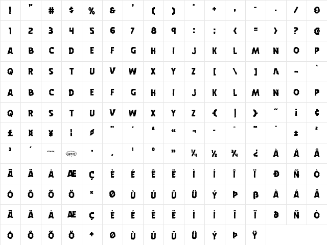 Horroween Staggered Regular  glyph index