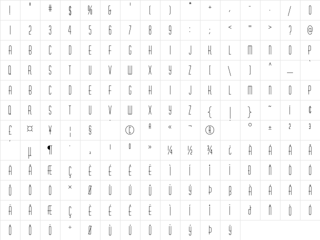 HuxleyVertICG Medium  glyph index