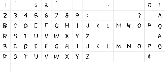 Caveman Regular  glyph index