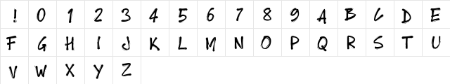 PWBoldToon BoldToon  glyph index