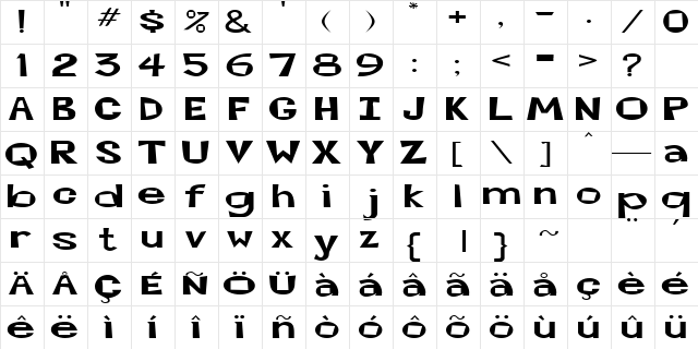 CocktailsExtended Regular  glyph index