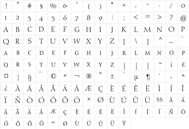 Diotima Expert BQ Regular  glyph index