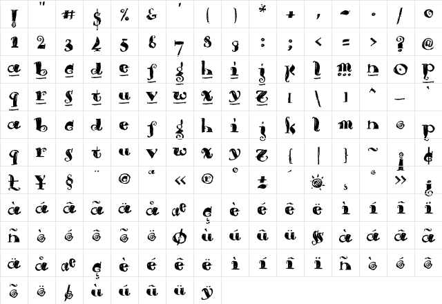 Brouss Regular  glyph index