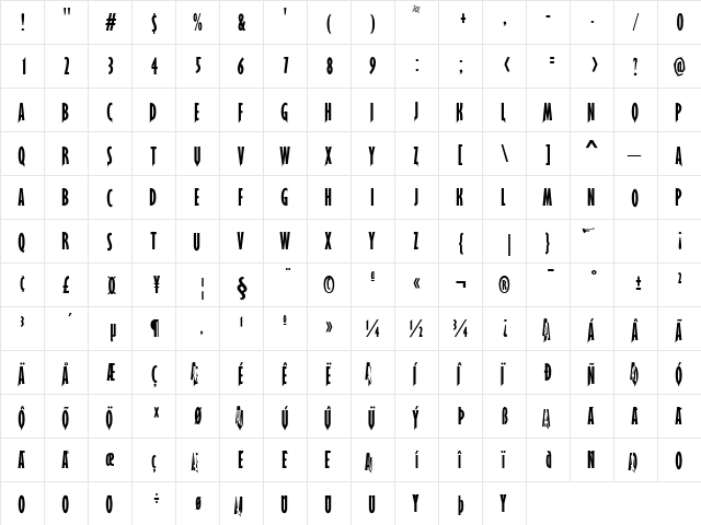 Garrison ExtraCond. Sans Regular  glyph index