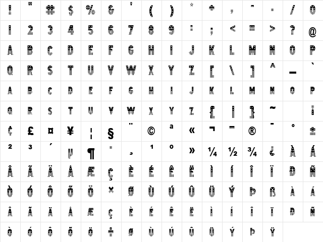 Bunting 2Condensed Normal  glyph index