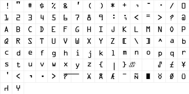 OCR 1 SSi Regular  glyph index