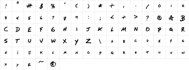 Delany Hand  glyph index