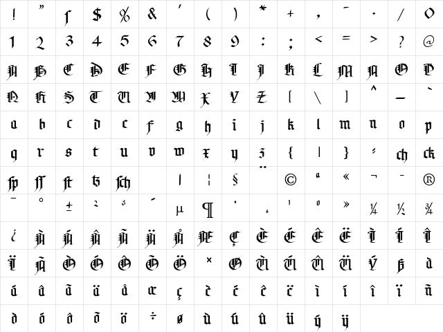 MA Gotic DB Normal  glyph index