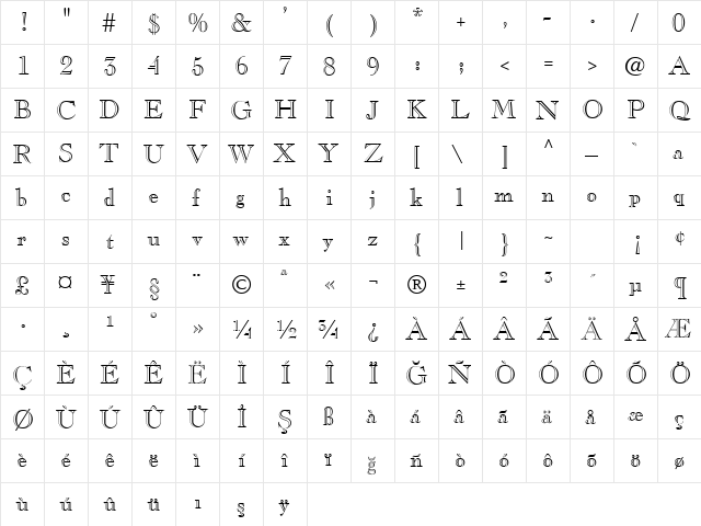 TR CasperOpenFace Plain  glyph index