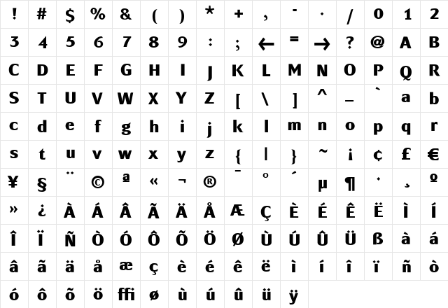 MondialPlus Xbold Regular  glyph index