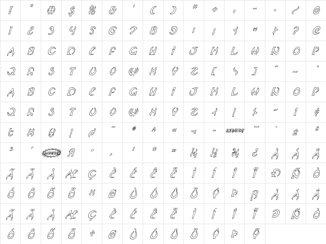 Oubliette Outline Italic Outline Italic  glyph index