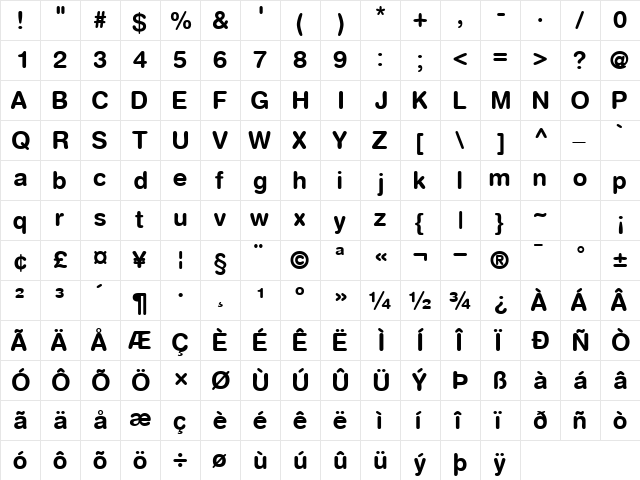 ContextRoundedSSK Bold  glyph index