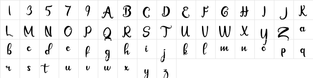 Angelyta Regular  glyph index