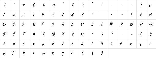 Juanita Regular  glyph index