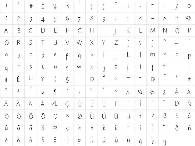 Julius Primary Std Light  glyph index