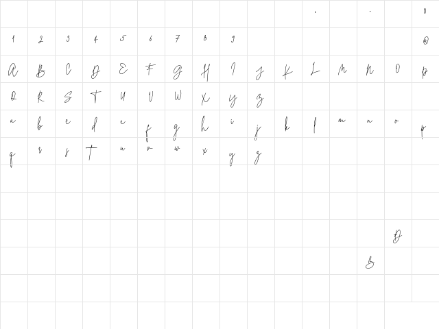 Christina Callista Regular  glyph index