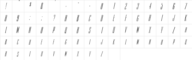 ChianneCondSCapsSSK Italic  glyph index