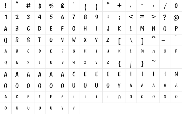 CARTOON ACADEMY Regular  glyph index