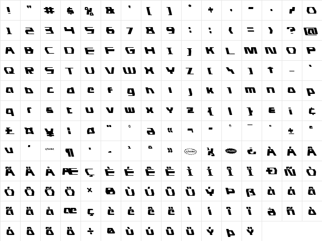 DS man Leftalic Italic  glyph index
