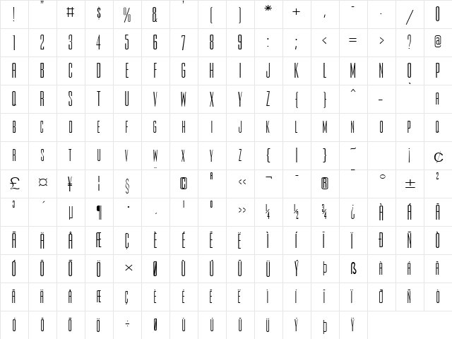 Slim Jim-Extended Normal  glyph index
