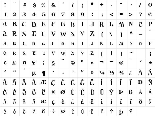 Billions Regular  glyph index