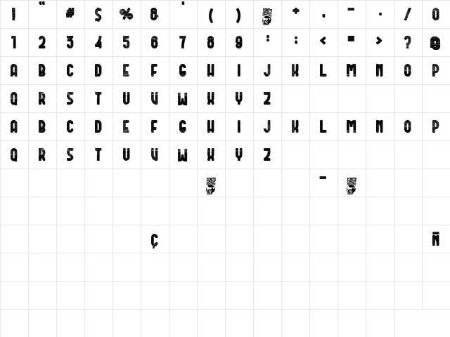 Dirty Deco Regular  glyph index