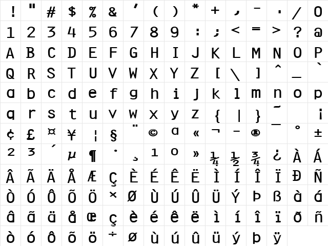 Clean-Extended Bold  glyph index