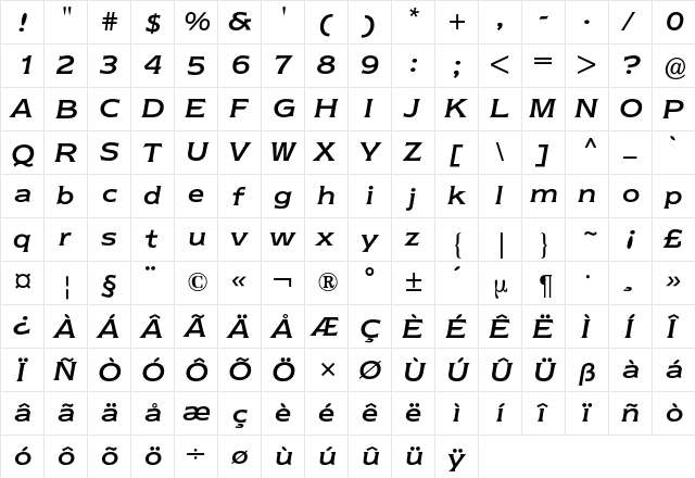 Newtext BQ Regular  glyph index