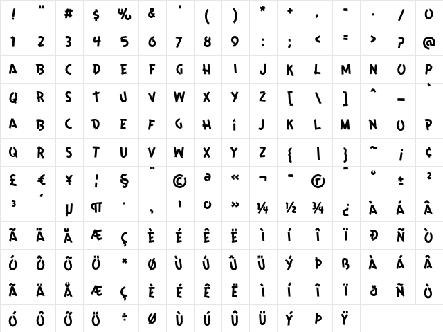 HolidayRanch Regular  glyph index