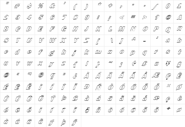 FZ BASIC 6 HOLLOW ITALIC Normal  glyph index